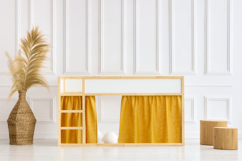 Hochbettvorhänge Set 2+1 Leinen gelb senfgelb passend für Kura Bett