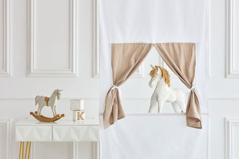 Puppentheater Kasperletheater Musselin beige inkl. Teleskopstange
