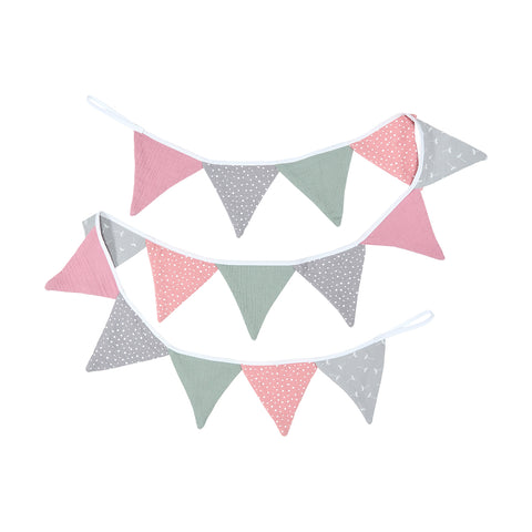 Wimpelkette Musselin Grau Mint Rosa