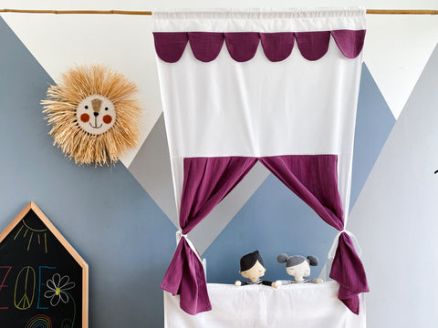Puppentheater Kasperletheater Musselin purpur inkl. Teleskopstange