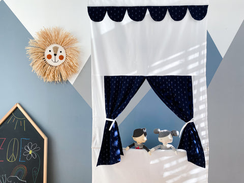 Puppentheater Kasperletheater Musselin dunkelblau Anker inkl. Teleskopstange