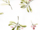 Grüne Blätter im Aquarell-Stil und rosa Beeren auf Weiß zieren den KraftKids Stoff Musselin Zweige grün rot auf Weiß BLU SSS115, mit zarten Ästen und einem spacigen Design für Fans von zeitlosen Mustern und atmungsaktiven Stoffen.