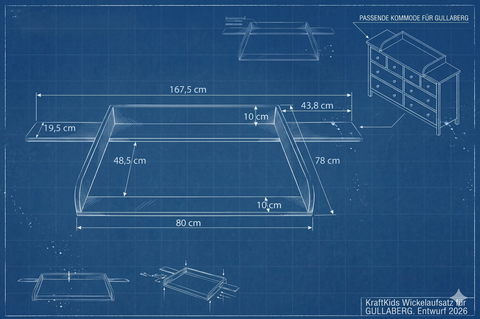 Wickelaufsatz grau passend für GULLABERG Kommode 168 cm mit seitlichen Abdeckblenden (Kopie)