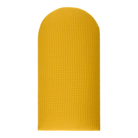 Eine gelbe, strukturierte KraftKids Wandpaneel abgerundete Waffel Piqué mit abgerundeten oberen Kanten ist auf einem weißen Hintergrund dargestellt.