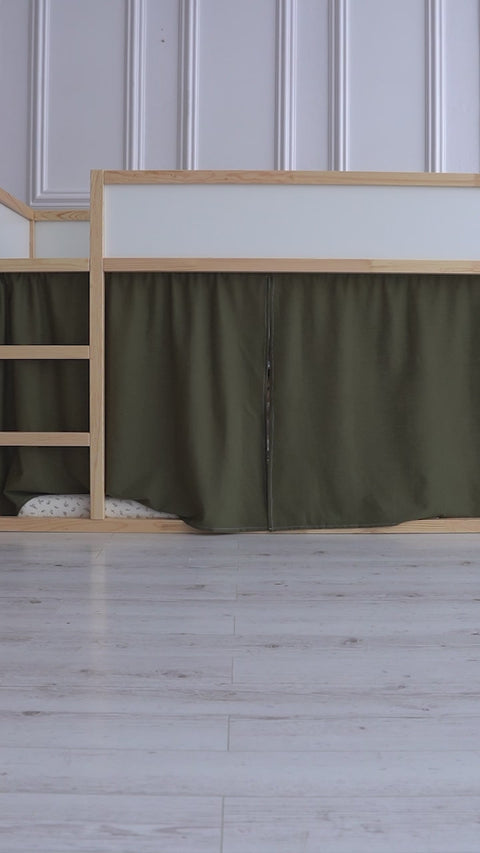 Hochbettvorhänge Set 2+1 Doppelkrepp Grün Herbstgrün passend für Kura Bett