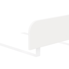 Eine minimalistische 3D-Illustration des KraftKids Bettschutzgitters Rausallschutz in Weiß, mit verstellbarer Höhe und einfacher Montage, dargestellt mit zwei Stützfüßen und teilweisen Seitenschienen vor einem schlichten weißen Hintergrund.