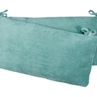 Zwei mintfarbene Cord-Bettumrandungen, handgefertigt von KraftKids aus 100% Baumwollbreitband, jeweils mit zwei Eck-Stoffbändern zur sicheren Befestigung.