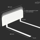 Eine beschriftete Skizze des KraftKids Bettschutzgitters Rausallschutz in grau zeigt die Maße: 60 cm breit, 20 cm hoch, 5 cm dick; die Beine sind 60 cm lang und 5 cm hoch. Die Höhe ist in zwei 3-cm-Schritten verstellbar. Das KraftKids-Logo erscheint in der Ecke.
